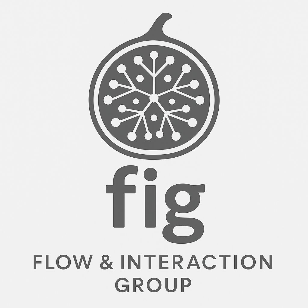 Flow & Interaction Group logo: A fig cut in half, showing seeds interconnected as a network.